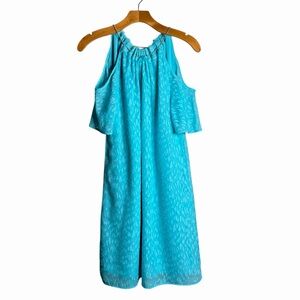 MICHAEL MICHAEL KORS Jacquard Cold Shoulder Halter Chain Strap Dress M